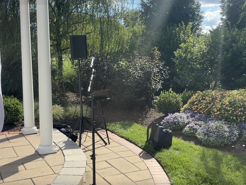 Wedding ceremony sound system set up outdoors in New Jersey